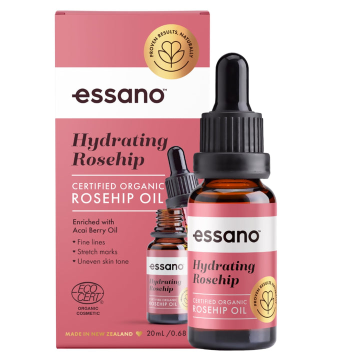 Essano Rosehip Oil for Face Organic Cold Pressed, Skin Care & Body Care with Vitamin E, Polyphenols, Natural Facial & Body Oil to Support Appearance of Fine Lines & Wrinkles, Cruelty Free, 20ml