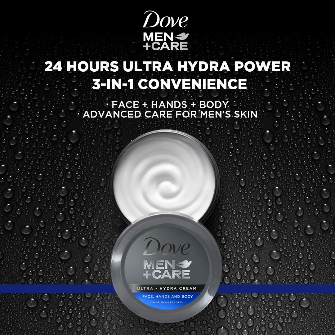 Dove Men+Care Ultra Hydra Cream - Dove Lotion, 3-In-1 Advanced Skin Care for Men, Face Cream, Hand Cream, and Body Lotion for Extremely Dry Skin, All Skin Types, 5.07 Fl Oz (Pack of 12)