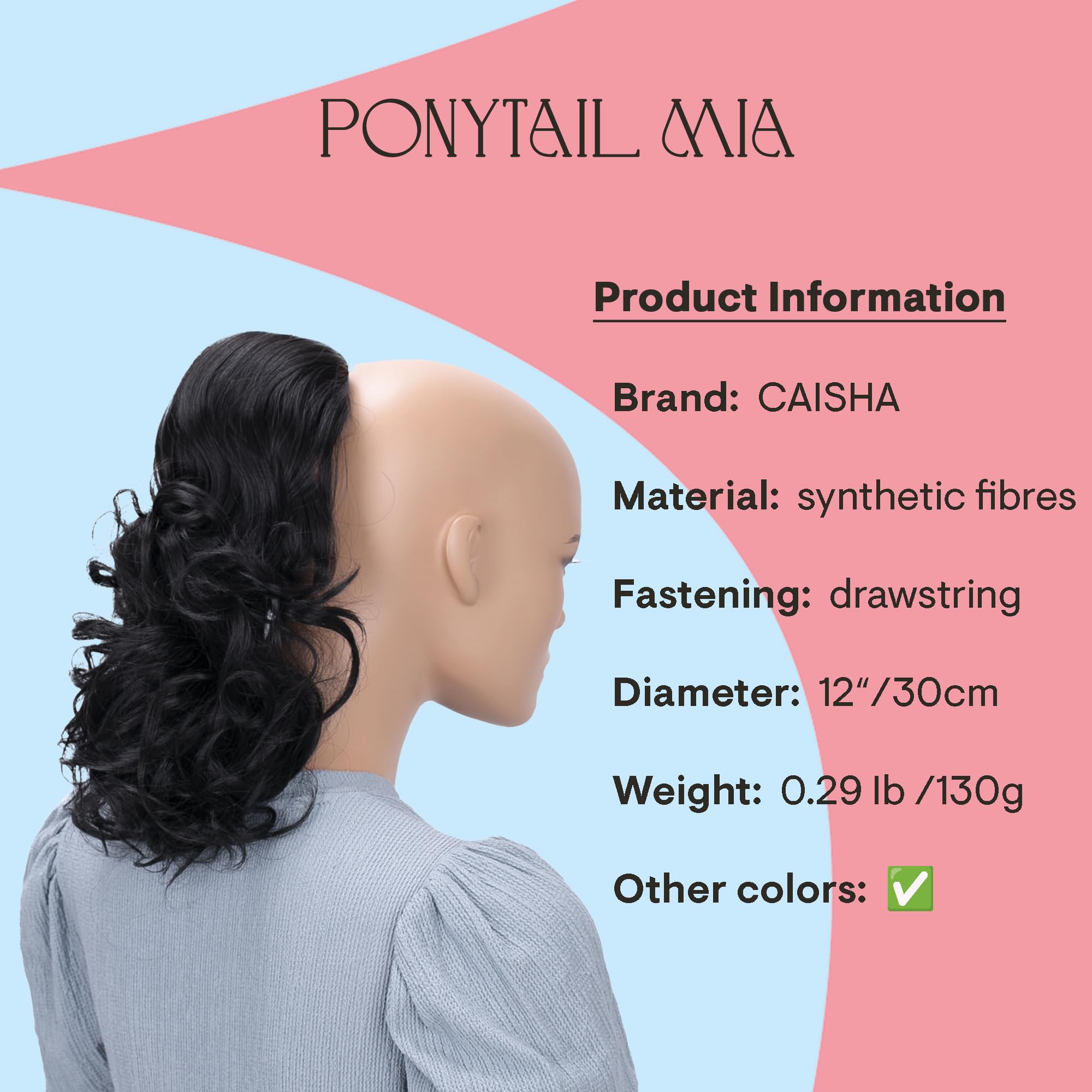 PRETTYSHOP 14 & 100g Hair Piece Pony Tail Extension Draw String Wavy Curled Nature Looking Heat-Resisting Diverse Colors (black brown 2)