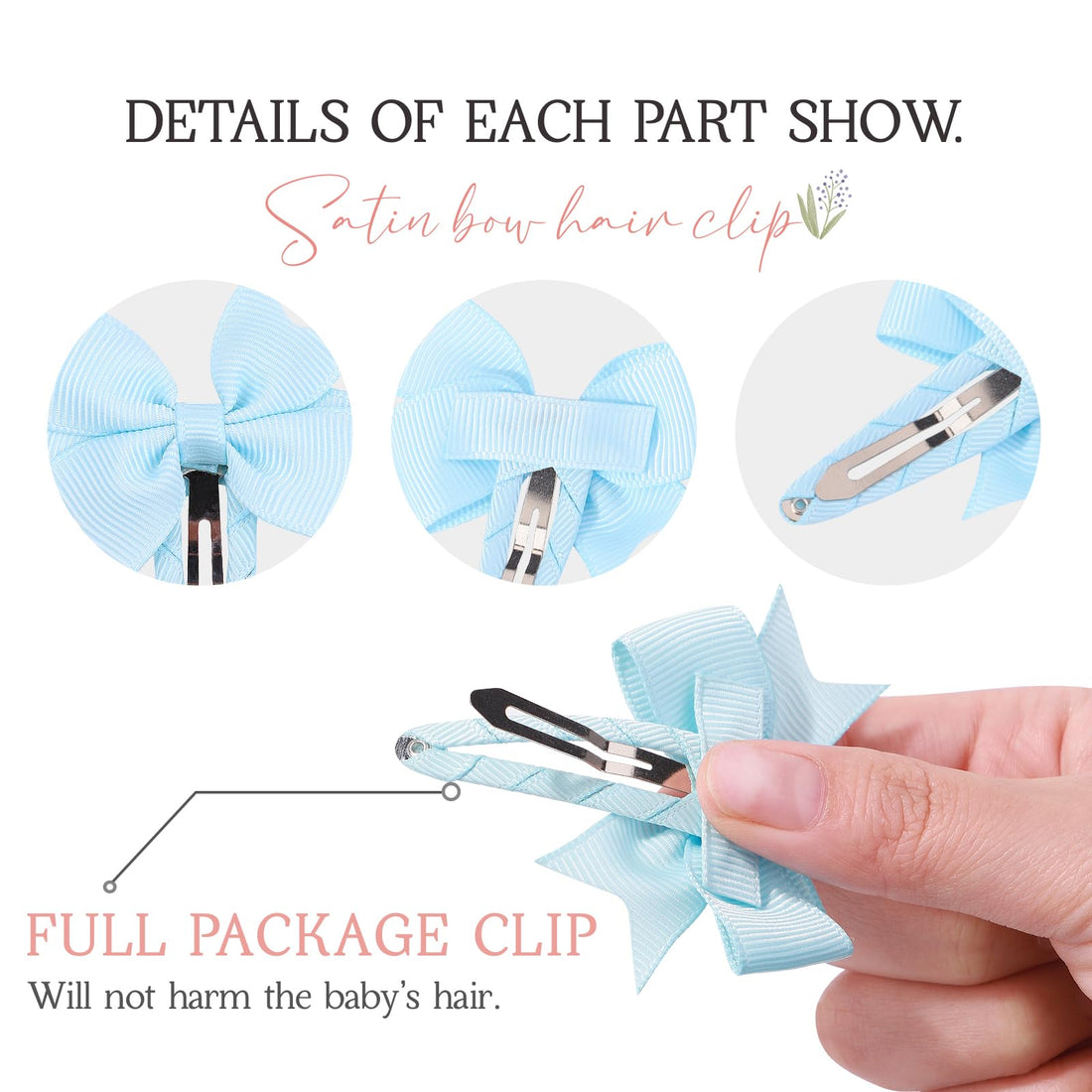 40PCS Snap Baby Hair Bows Clips for Girls Grosgrain Ribbon Fully Wapped 2 Inch Infant Hair Barrettes Accessories for Baby Girls Newborns Toddler