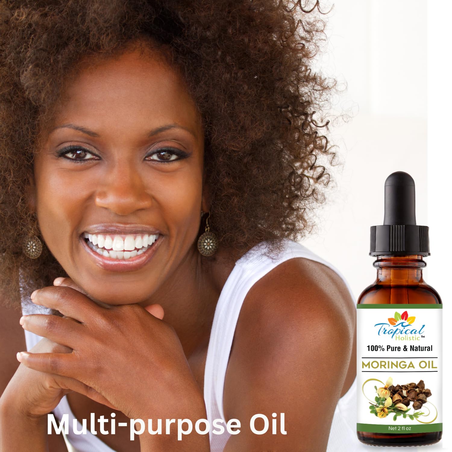 100% Pure Virgin Organic Moringa Oil 2 oz - Cold Pressed Unrefined Natural, Undiluted Food Grade & Non-GMO For Face, Body, Hair with Glass Bottle w/Dropper