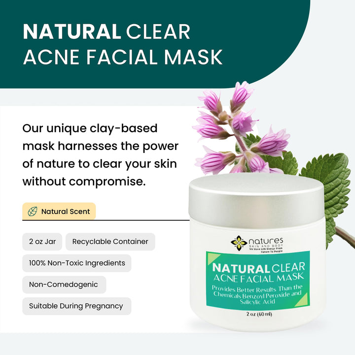 Natural Clear Acne Facial Mask | Fast-Acting Treatment for Zits, Spots, Blemishes, Whiteheads & Blackheads | Targets Root Cause of Breakouts | All-Natural Ingredients | 2oz
