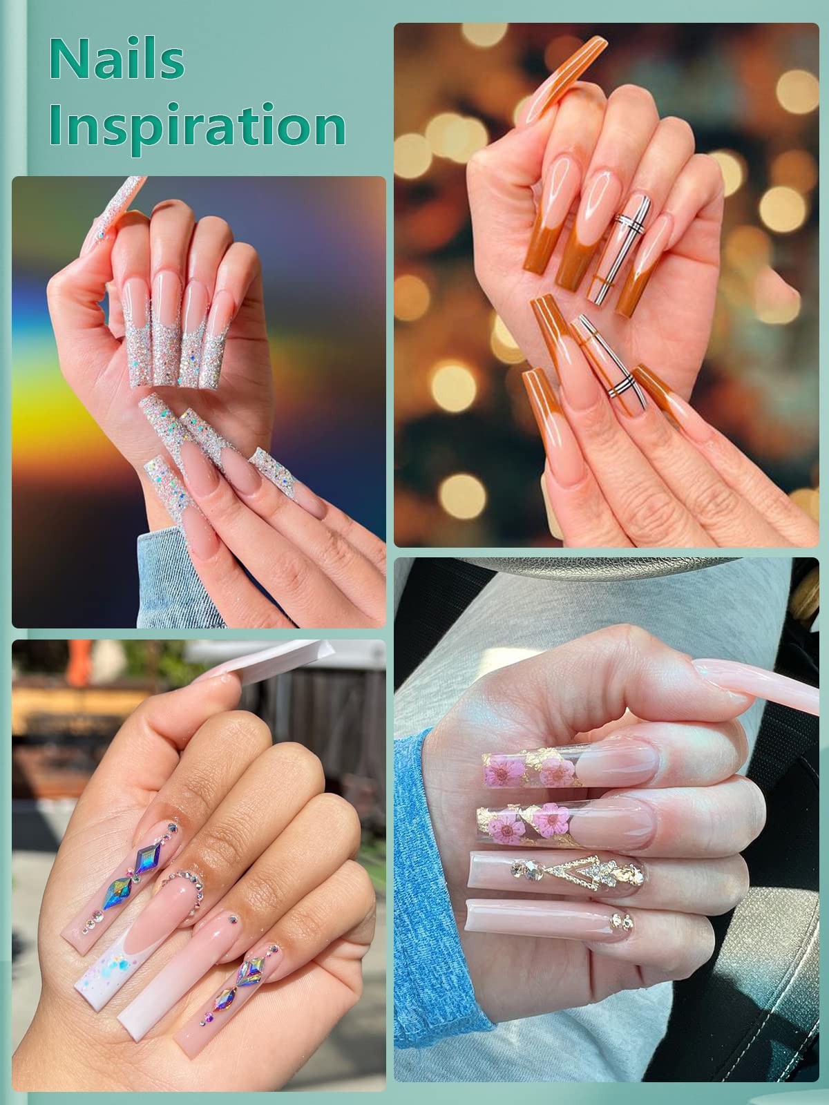 400PCS Extra Long C Curve Nail Tips, 2 Pack Natural and Clear Artificial Acrylic Nail Tips Manicure, 10 Sizes XXL Long Straight Square Shape French Press on False Nail Tips for Nail Art Salon Home DIY