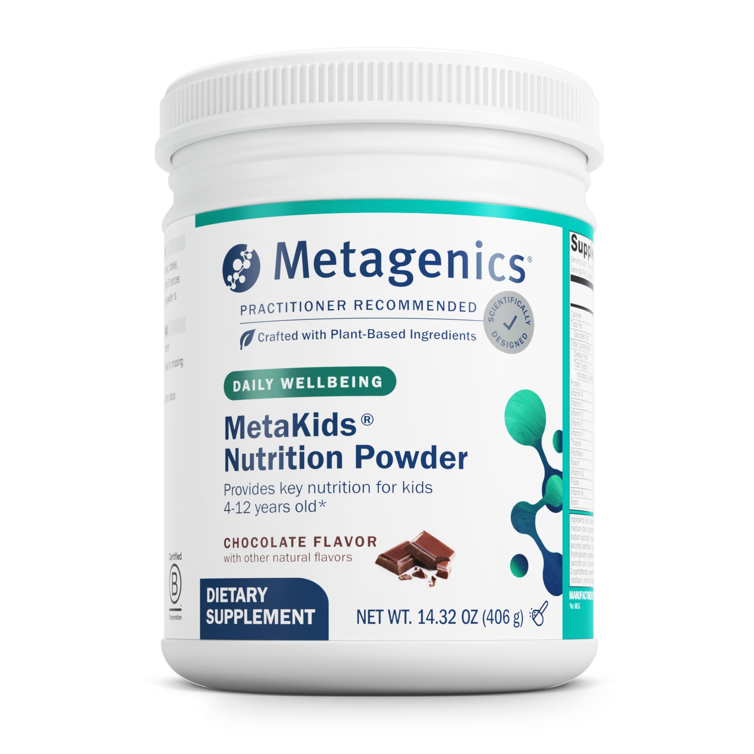 Metagenics MetaKids Nutrition Powder - Kids Multivitamin Powder - with Prebiotics, DHA, Protein & Amino Acids - Complete Protein - Non-GMO & Gluten Free - Chocolate - 14.32 oz