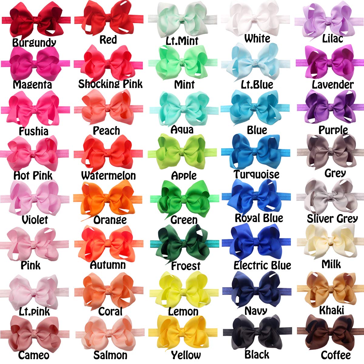 CÉLLOT Baby Girls Headbands Grosgrain Ribbon 4.5 Hair Bows Headband Big Bow Hair Bands for Toddler Pack of 40