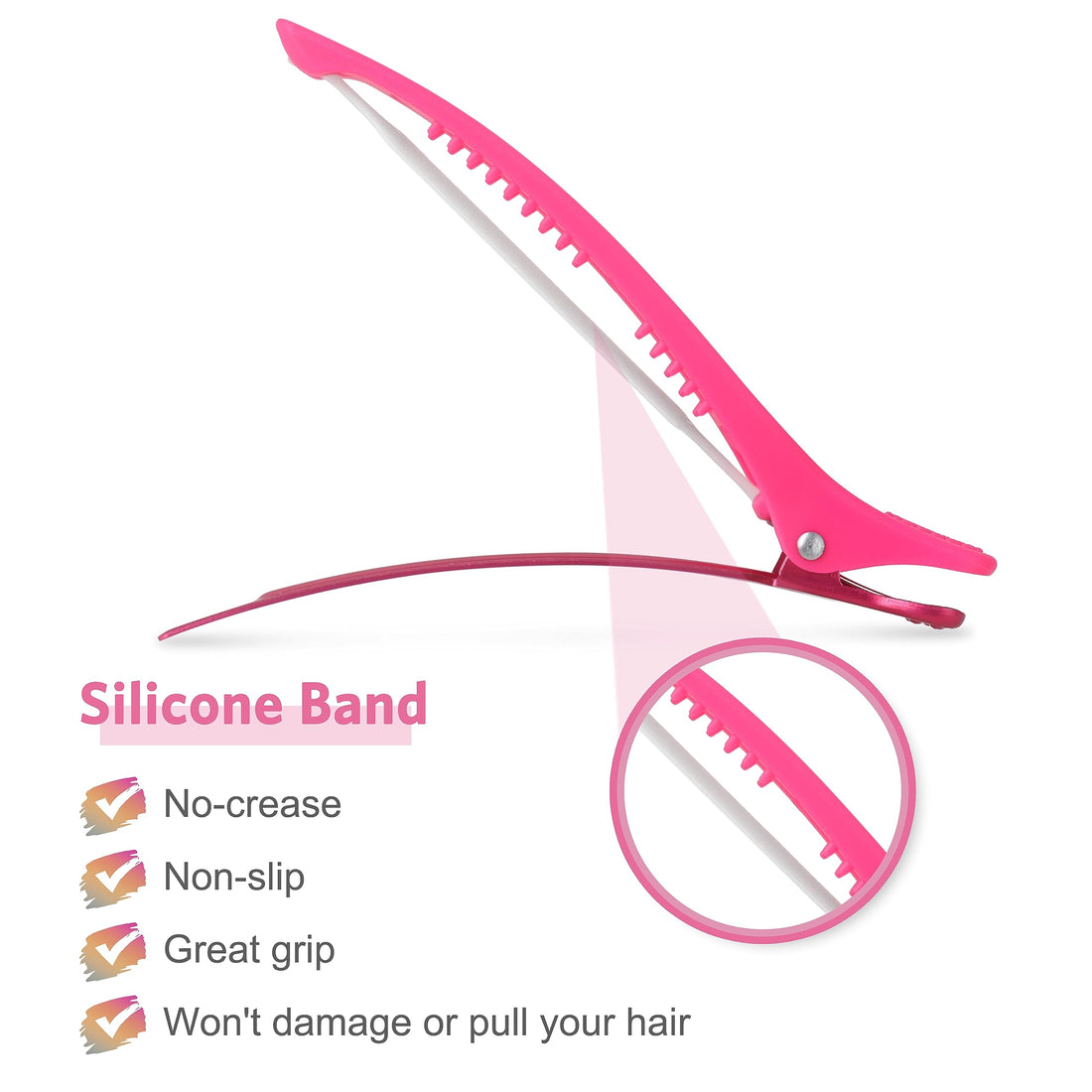 AIMIKE Hair Styling Accessories - 6pcs No-Crease Duck Bill Clips with Silicone Band for Sectioning, Roller, Cutting and Salon Use in Neon Colors