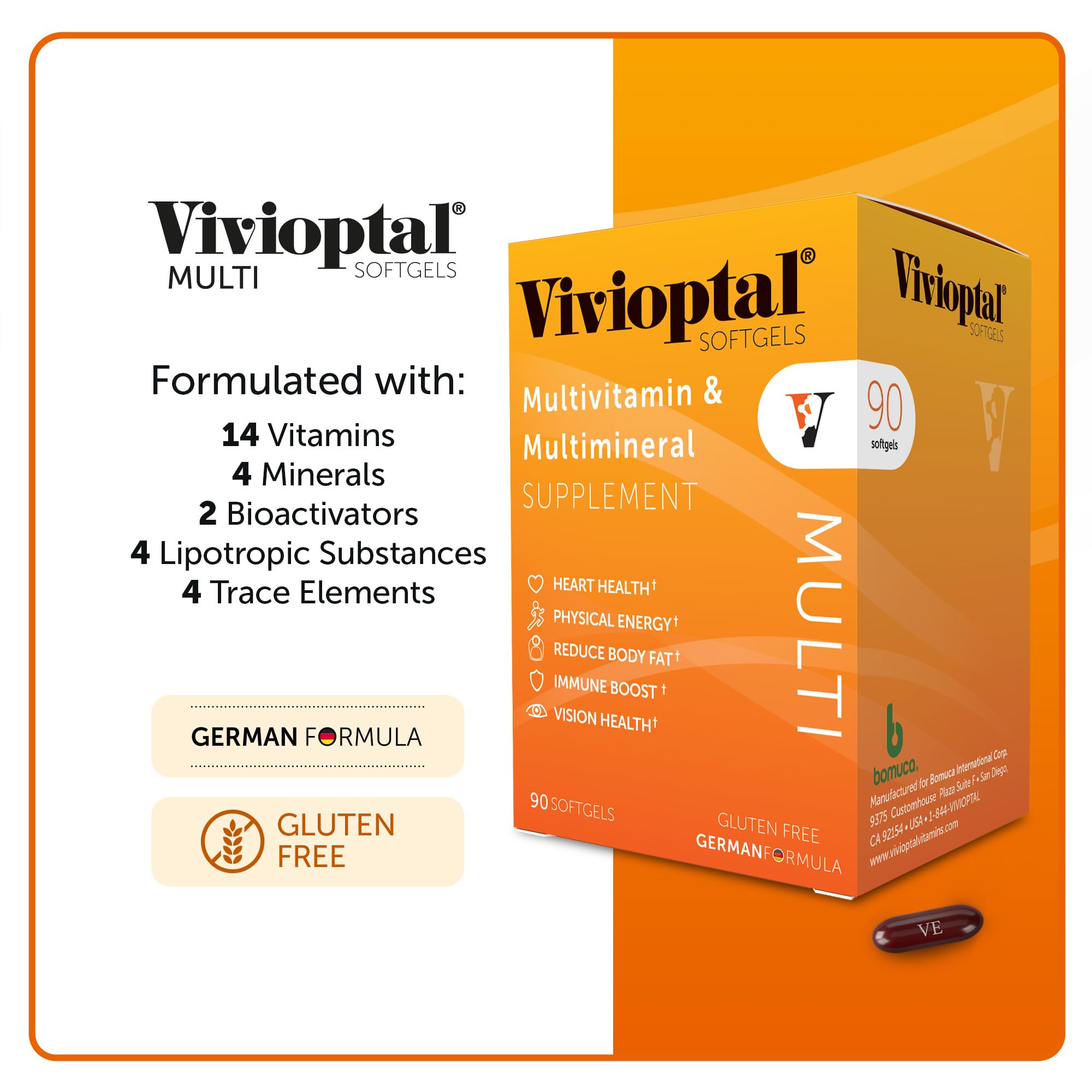 Vivioptal Multi, 90 Softgels, Multivitamin & Multimineral, Gluten Free, German Formula