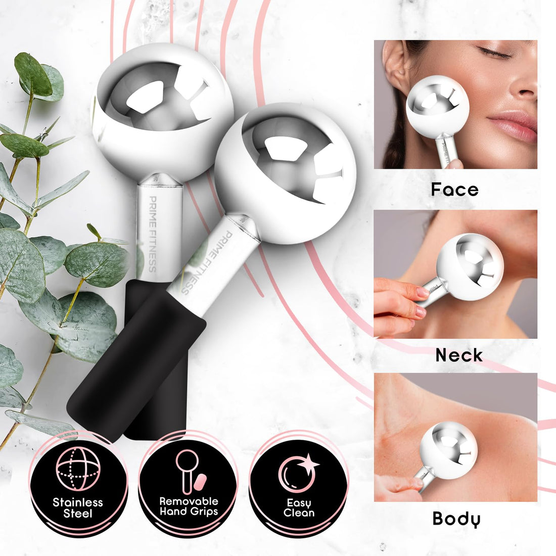 Magic Cool Roller Ball Facial Massage Tools for Face and Neck Ice Globe,Cryo Globes Magic (Black)