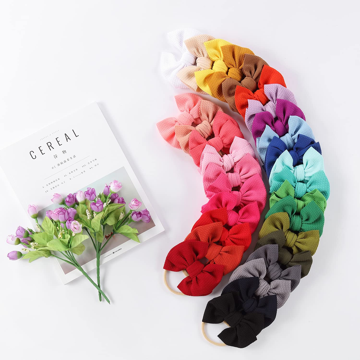 Cinaci 30 Pack Super Stretchy Nylon Headbands with Big Bow Hair Accessories for Baby Girls Infants Toddlers Kids Teens