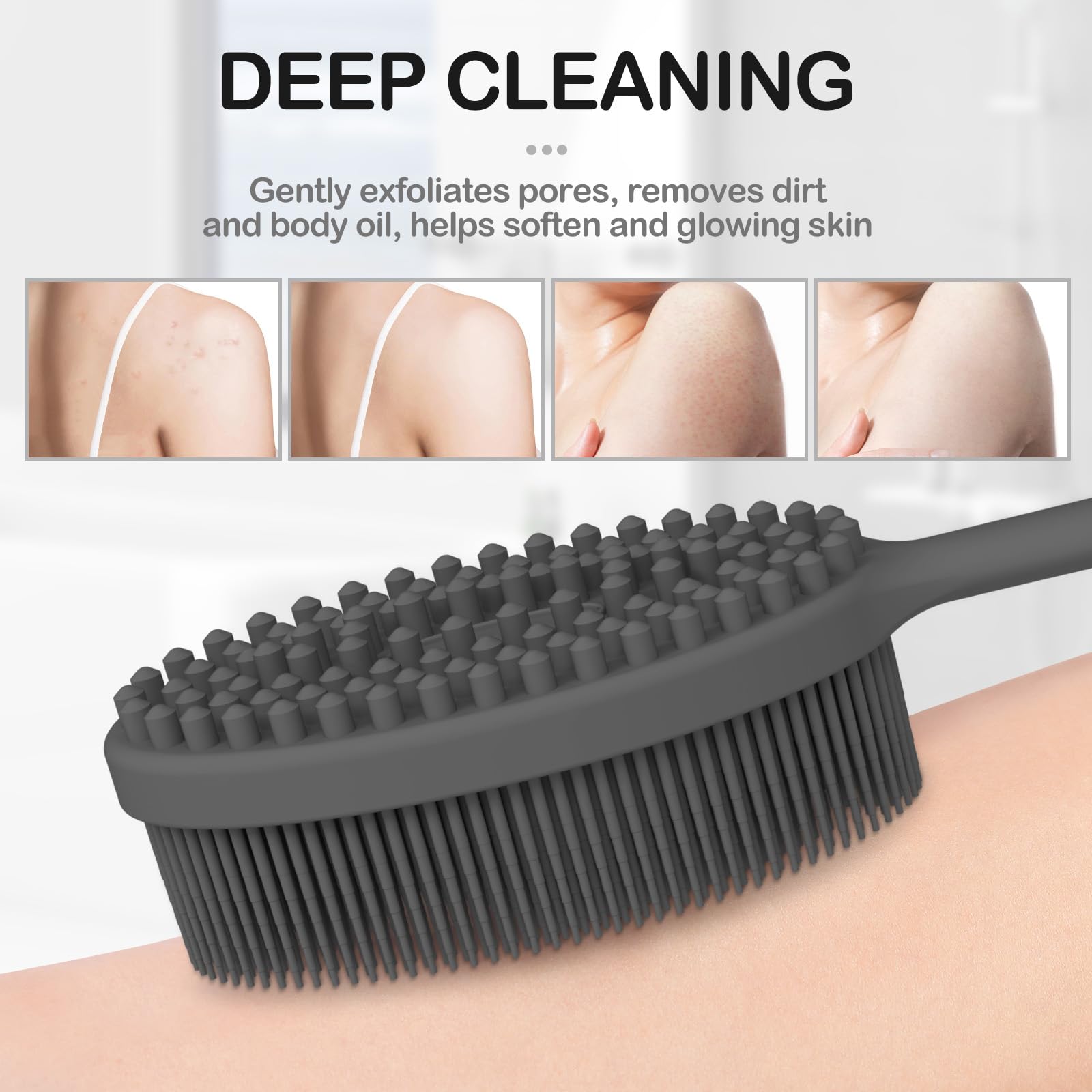 MateeyLife Silicone Body Scrubber Exfoliator with Handle, Gentle Back Scrubber for Shower, Shower Brush for Body, Bath Back Brush for Shower, Silicone Loofah Body Scrubber, Bath Scrubber for Body