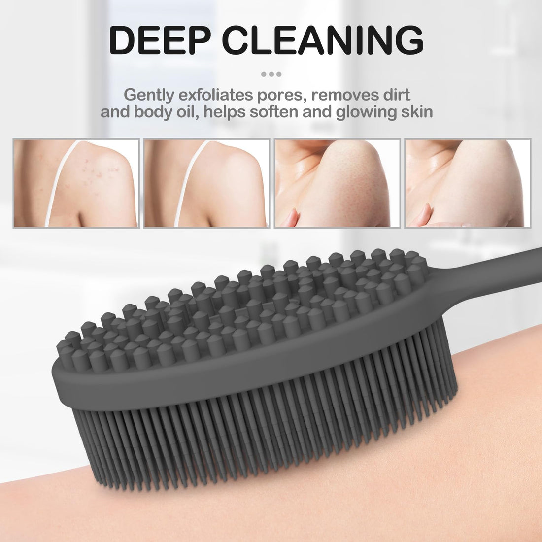 MateeyLife Silicone Body Scrubber Exfoliator with Handle, Gentle Back Scrubber for Shower, Shower Brush for Body, Bath Back Brush for Shower, Silicone Loofah Body Scrubber, Bath Scrubber for Body