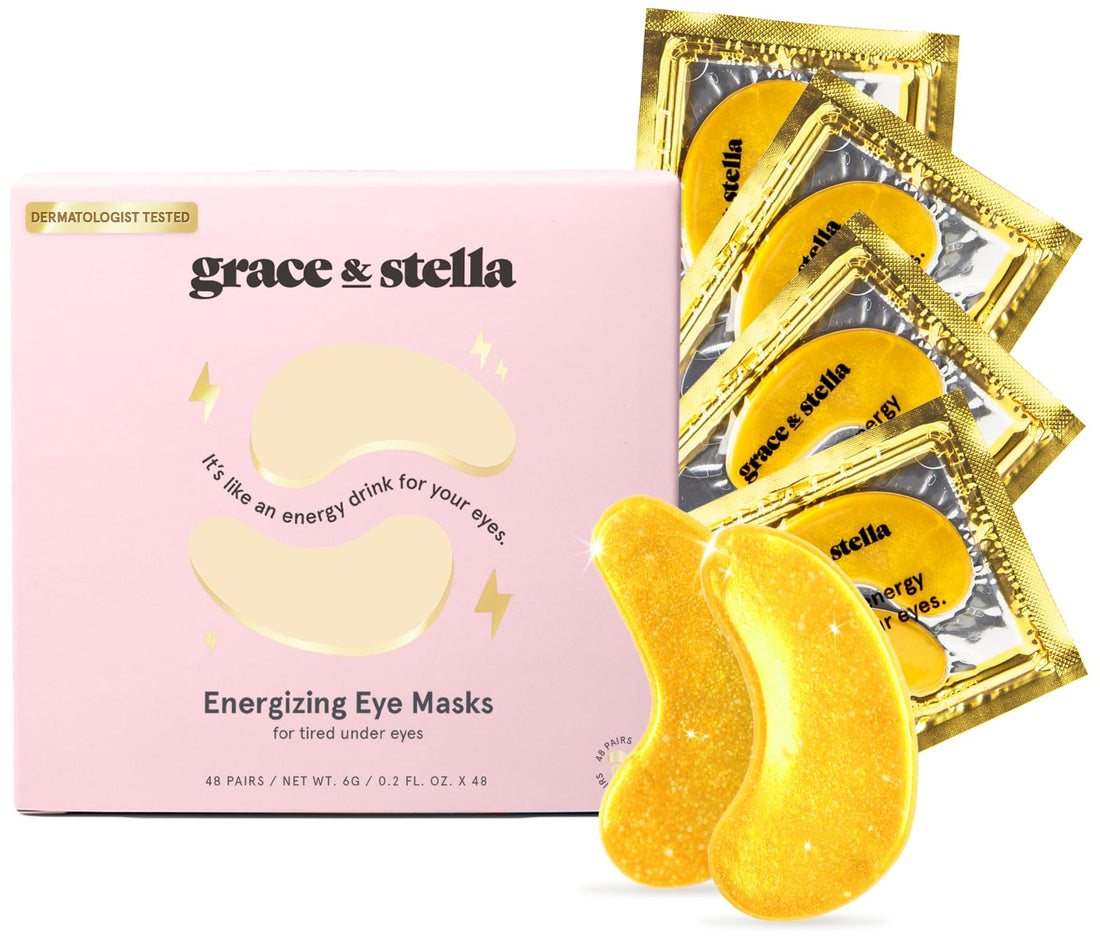 Under Eye Patches For Puffy Eyes (30 Pairs) - Vegan Energizing Under Eye Gel Pads for Dark Circles, Eye Bags, and Puffiness - by grace and stella