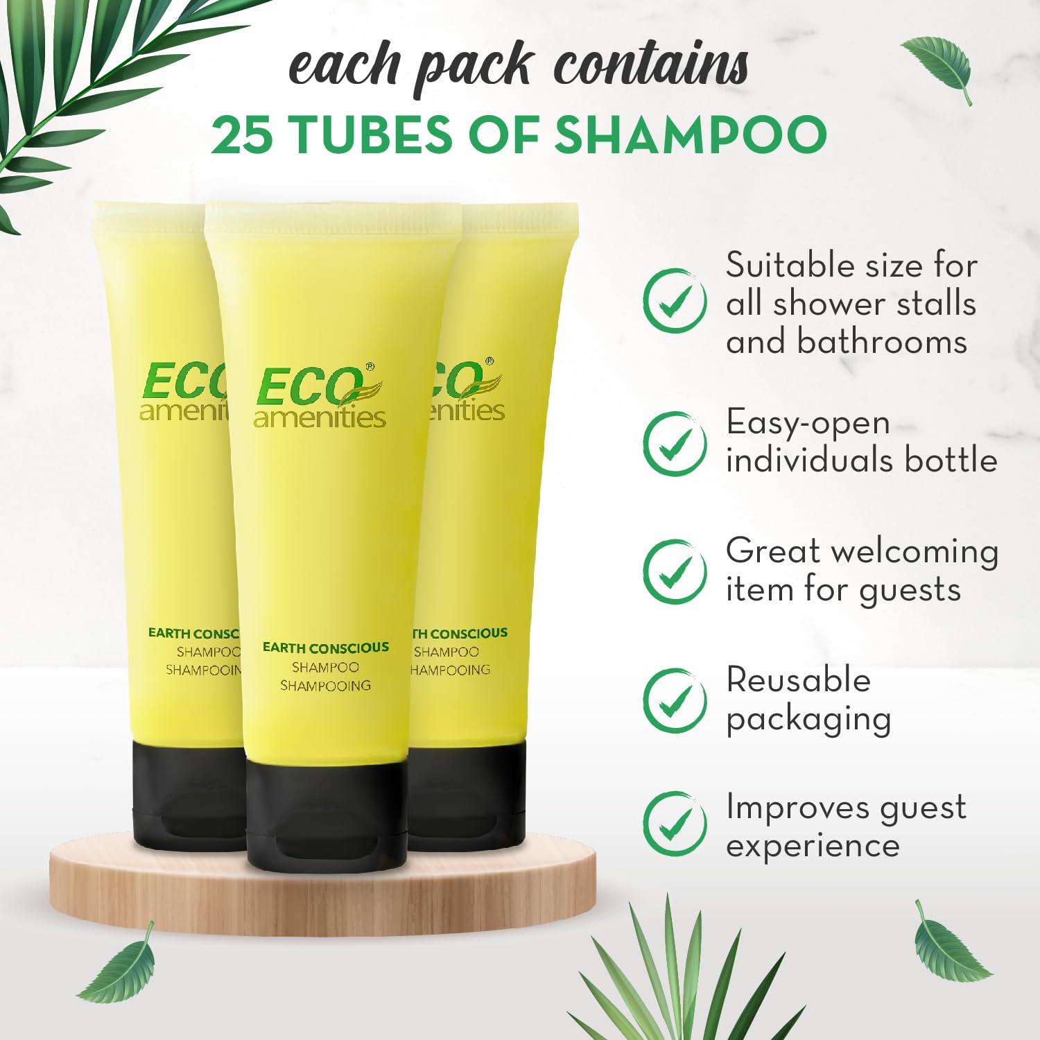ECO amenities Travel Size Shampoo Bulk - 25 PACK, 30mL, 1 oz Hotel Shampoo Supplies for Guests - Green Tea Scent Eco Shampoo, Mini Shampoo with Flip Cap