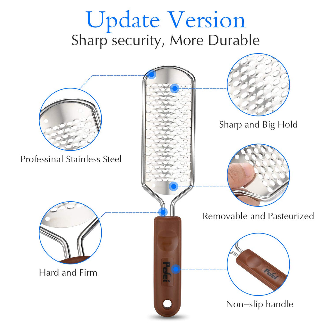 Foot File Callus Remover, Pefei Colossal Professional Stainless Steel Detachable Foot Scrubber, Hard Skin Removers Pedicure Rasp for Wet and Dry Feet