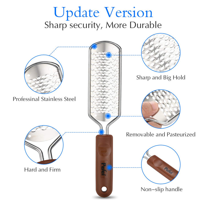 Foot File Callus Remover, Pefei Colossal Professional Stainless Steel Detachable Foot Scrubber, Hard Skin Removers Pedicure Rasp for Wet and Dry Feet