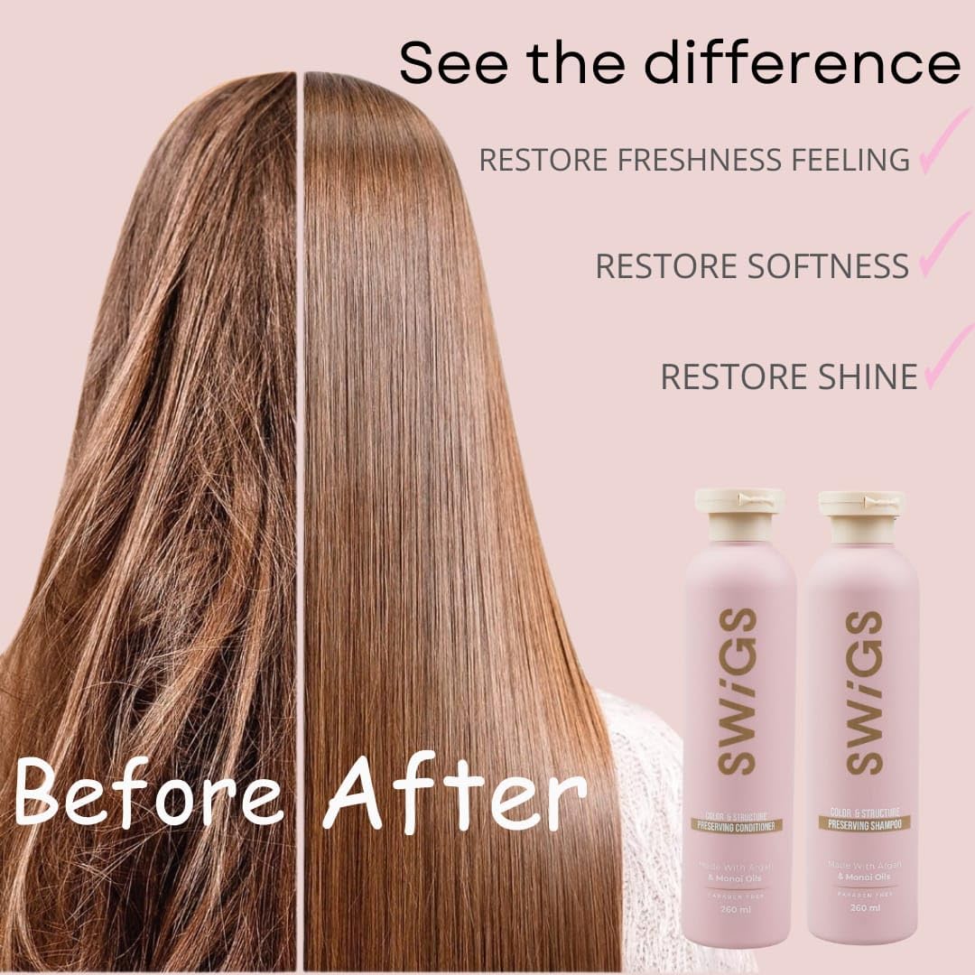 SWIGS Human & Synthetic Wig Shampoo & Conditioner set| Detangle Wig |Color-Safe| Promotes Body & Volume | Promote Silkiness & Shine | 2 Pack, 8 oz