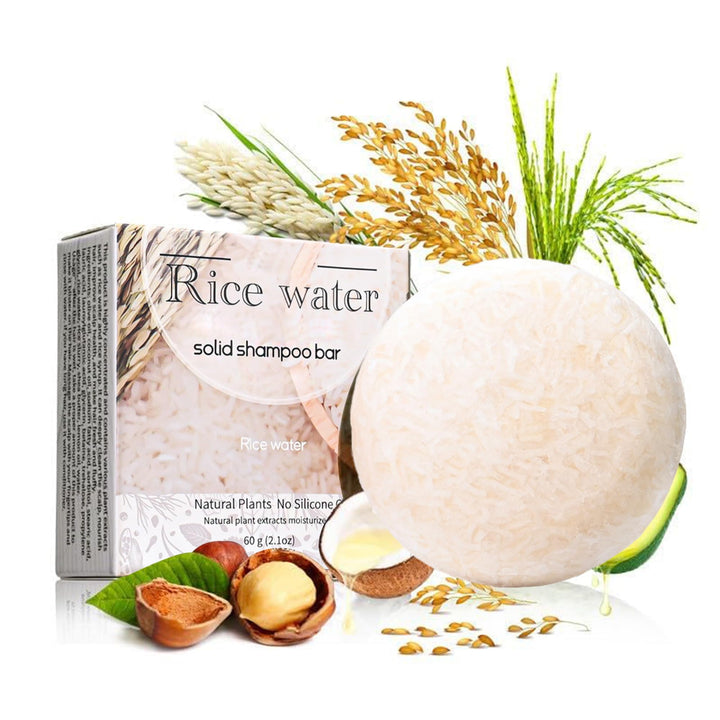 DLZZRS Rice Water Shampoo Bar for Deep Cleaning, Hydrating & Moisturizing Dry Hair, Natural Solid Soap Shampoo Bar for Hair with Rice Water, Oil Control Cleaning Shampoo Soap for All Hair Types, 2.1oz