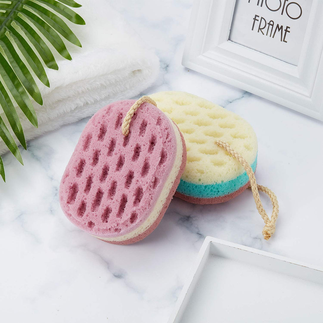 Boao 5 Pieces Soft Bath Sponge Gentle Soothing Body Sponge Natural Fiber Exfoliating Shower Sponge for Women Men Kids, Random Color