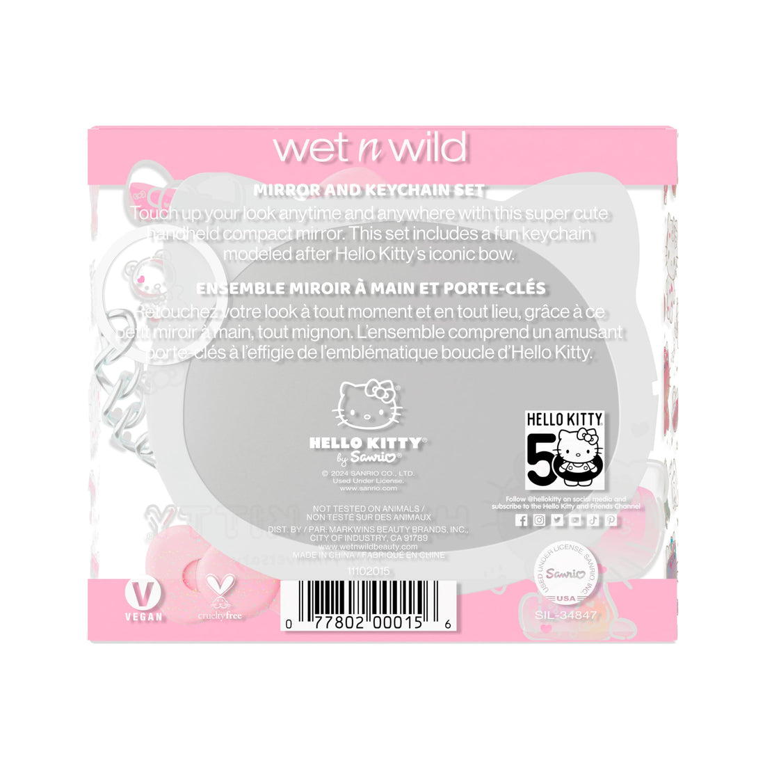 wet n wild Hello Kitty Collection, Mirror & Pink Bow Keychain Duo, Comfort-Grip Handle, Versatile & Portable Hand Mirror
