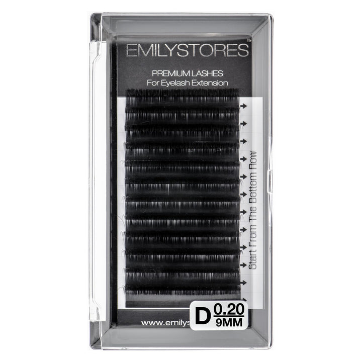 9MM : EMILYSTORES Eyelash Extensions 0.20mm Thickness D Curl Length 9mm Silk Mink Fake Eye Lashes In One Tray
