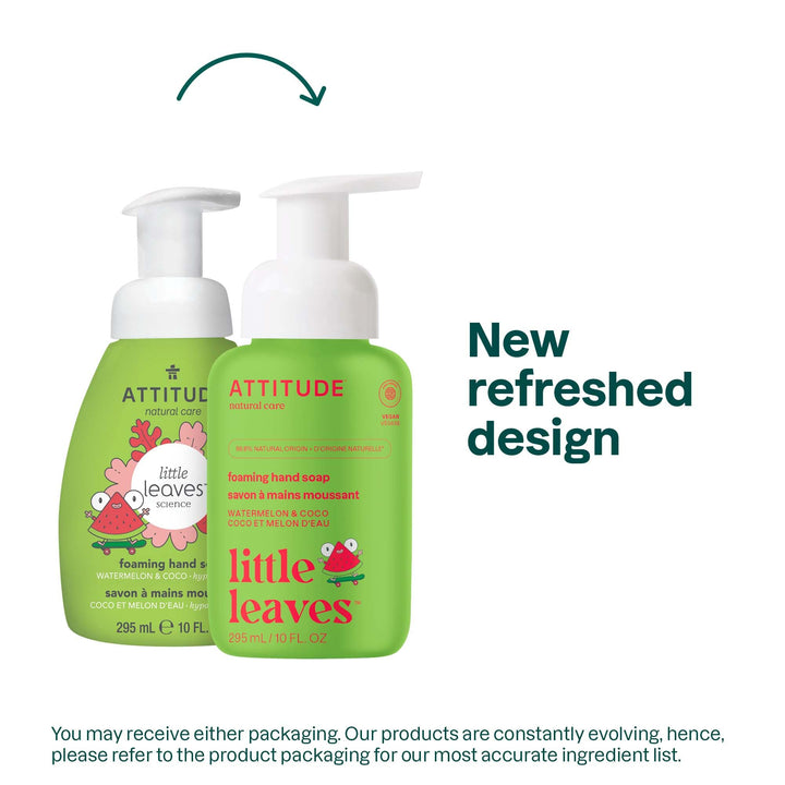 ATTITUDE Natural Foaming Hand Soap for Kids, Hypoallergenic Plant-Based Formula, Vegan and EWG Verified, Watermelon & Coco, 10 Fl Oz