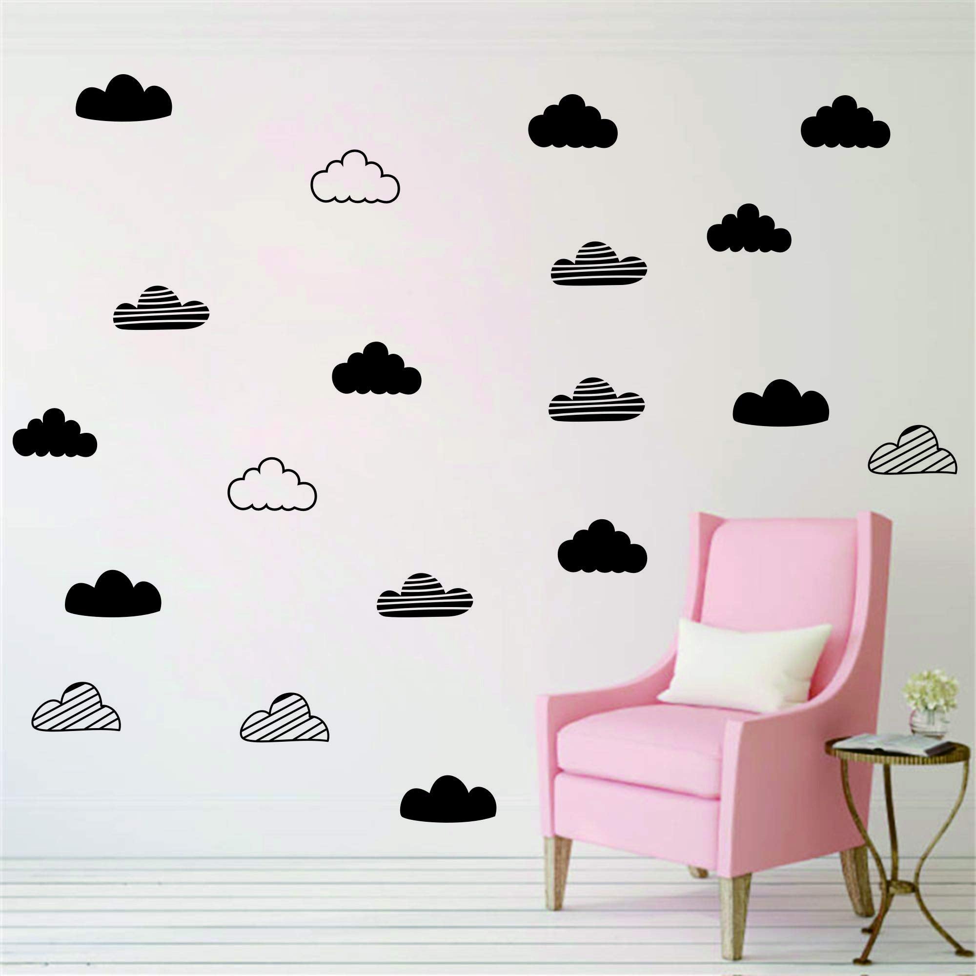 24 Pcs/Set Clouds Decal Vinyl Wall Sticker for Kids Room Nursery Decoration Boy Girl Child Bedroom Living Room Art Decor Home House Design Mural YMX57 (Black)