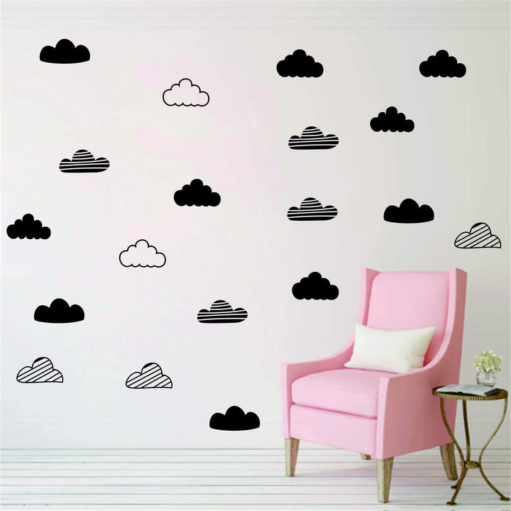 24 Pcs/Set Clouds Decal Vinyl Wall Sticker for Kids Room Nursery Decoration Boy Girl Child Bedroom Living Room Art Decor Home House Design Mural YMX57 (Black)