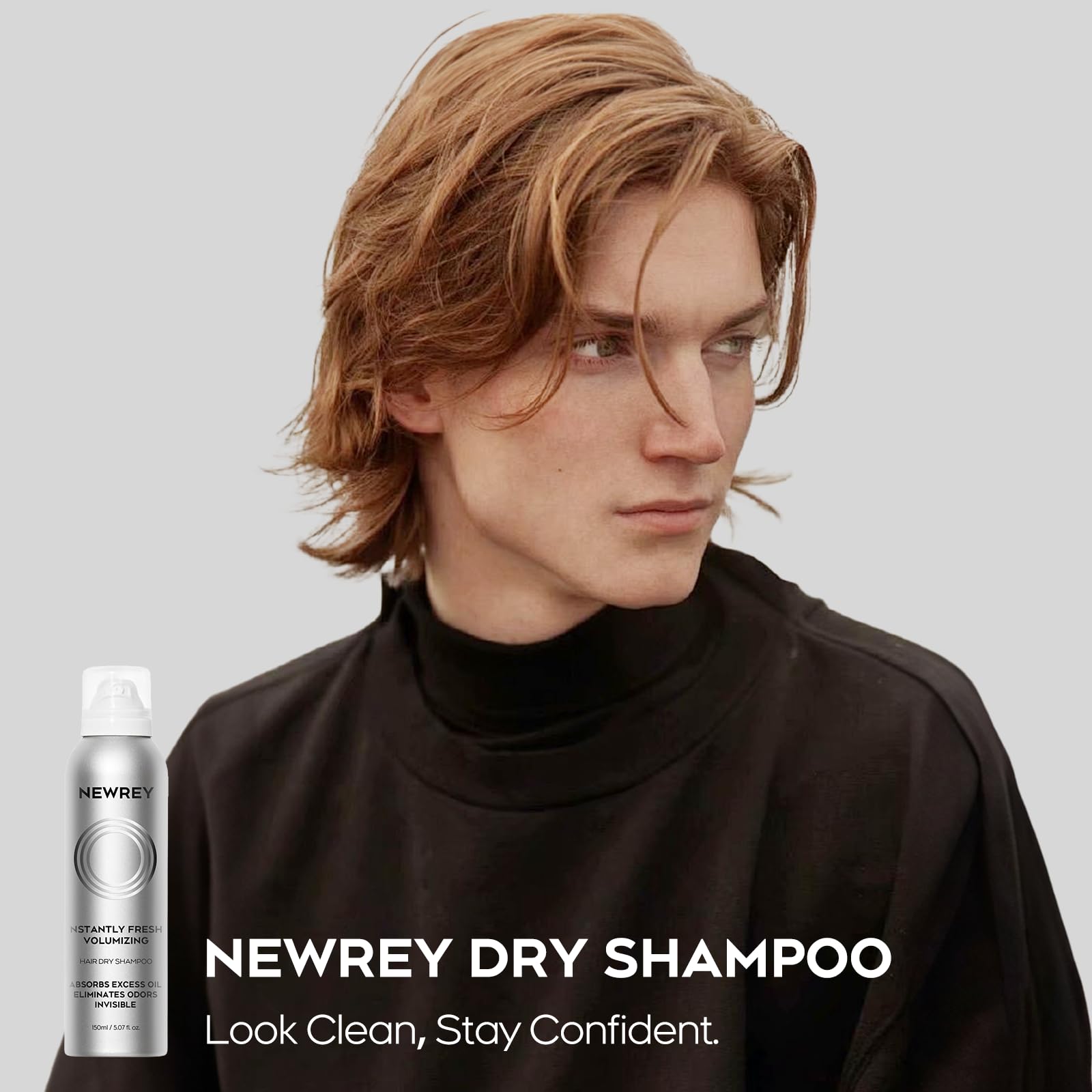 NEWREY Dry Shampoo Spray for Women & Men - Freshens hair, Residue-Free, Volumizing Formula with Rice Starch - Absorbs Oil, Eliminates Odors - 5.07 oz
