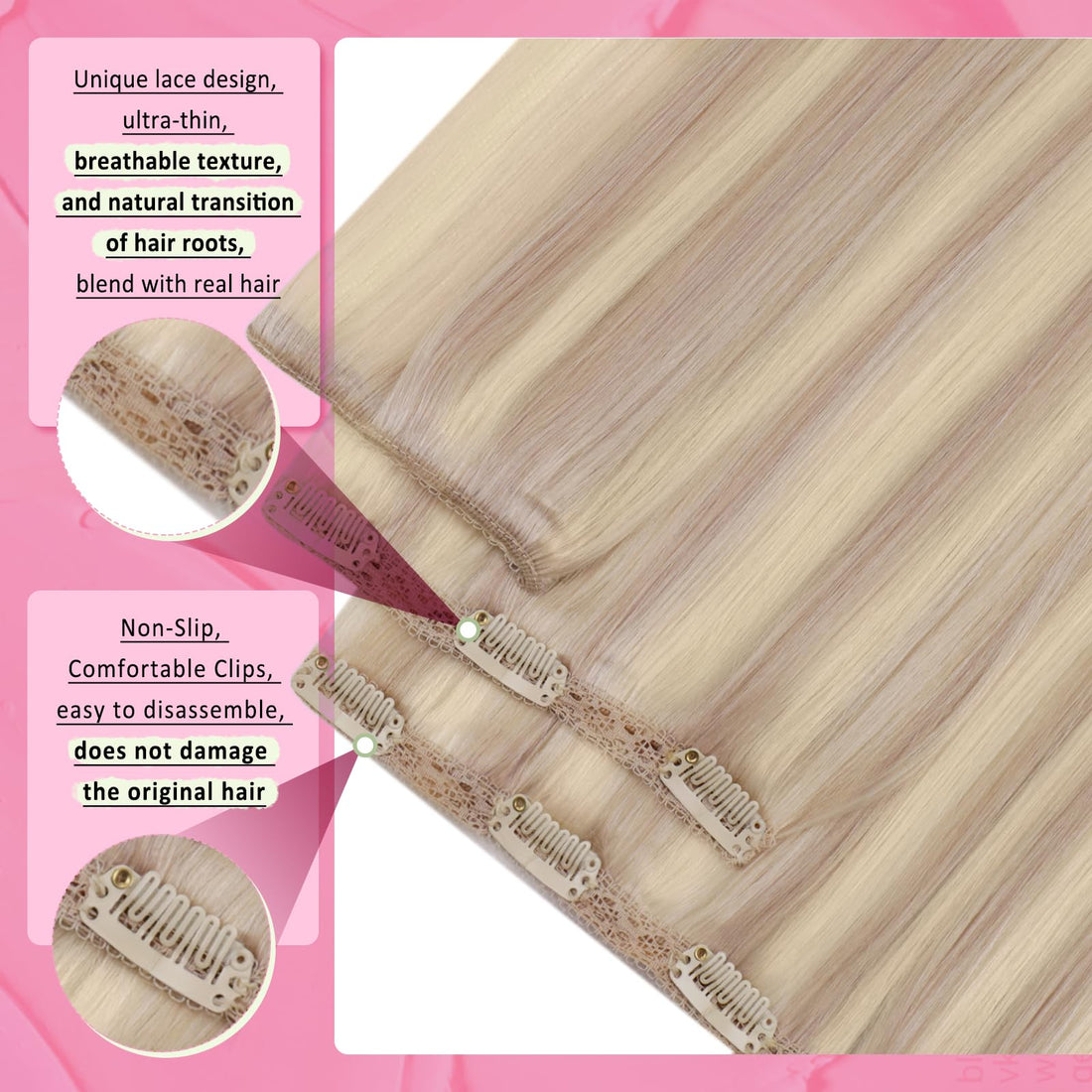 Youngsee 18inch Remy Hair Extensions Clip in Human Hair Ash Blonde Highlight with Bleach Blonde 7 Pieces 120G Silk Straight Full Head Human Hair Clip in Extensions: 18, P#18/613