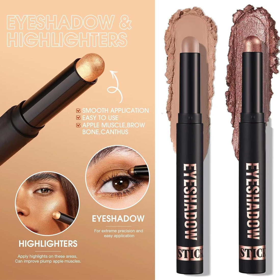 Melsintern Light Taupe Eyeshadow Stick Makeup, Matte Cream Eye Shadow Pencil,High Pigmented Crease proof Glitter Eye Shadow Brightener Stick, Waterproof Long Lasting Eye Highlighter Crayon Eyeliner