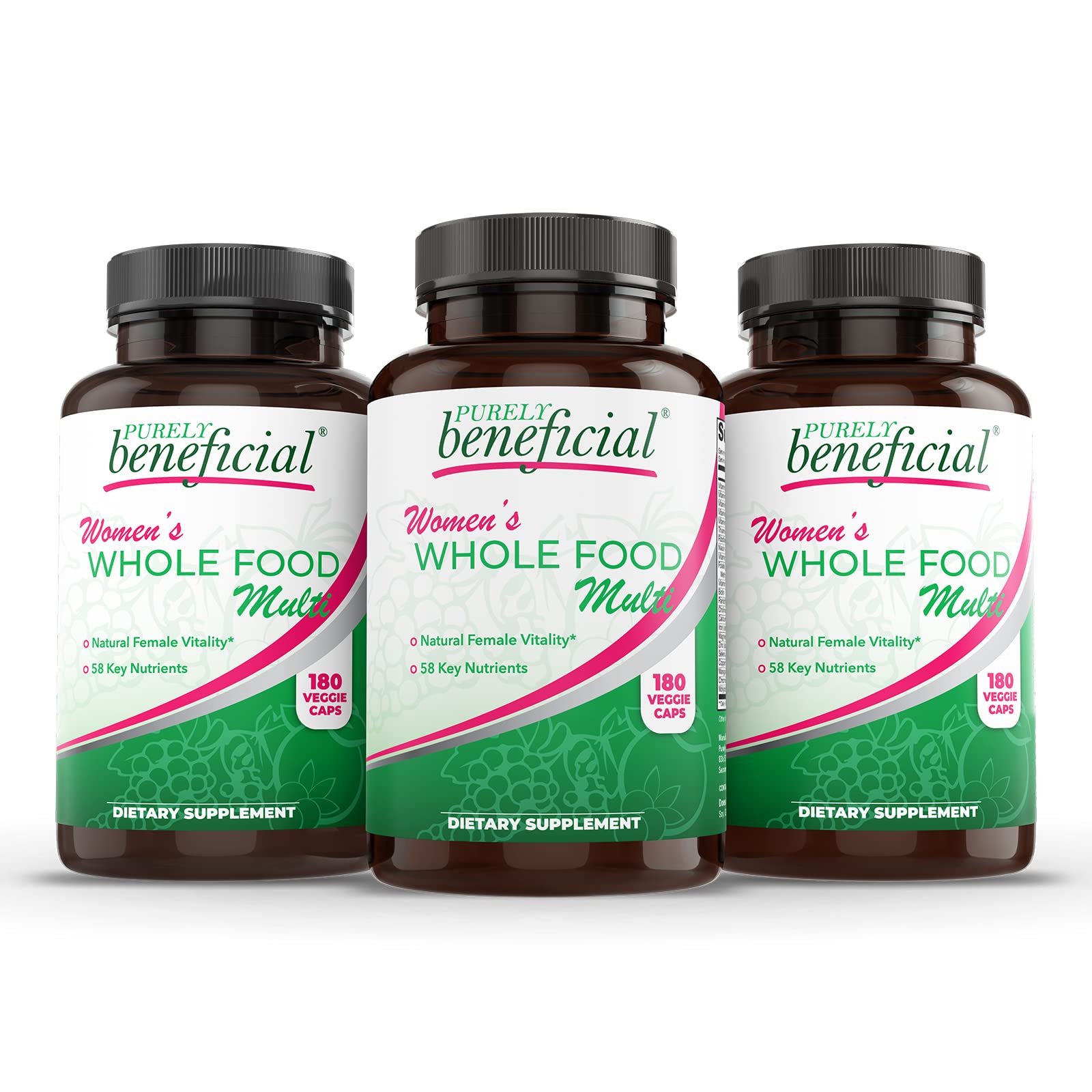 PURELY beneficial Women’s Whole Food MultiVitamin –58 Key Nutrients Including Vitamins, Minerals, Herbs, Probiotics, with Iron, Hair, Skin & Nail Complex for Complete Female Wellness- 180 Capsules