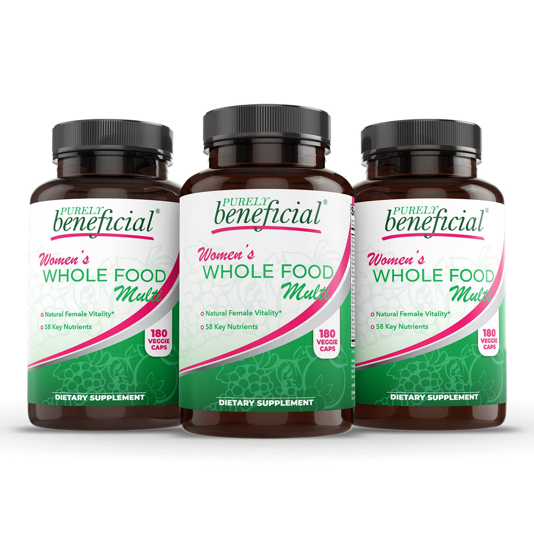 PURELY beneficial Women’s Whole Food MultiVitamin –58 Key Nutrients Including Vitamins, Minerals, Herbs, Probiotics, with Iron, Hair, Skin & Nail Complex for Complete Female Wellness- 180 Capsules