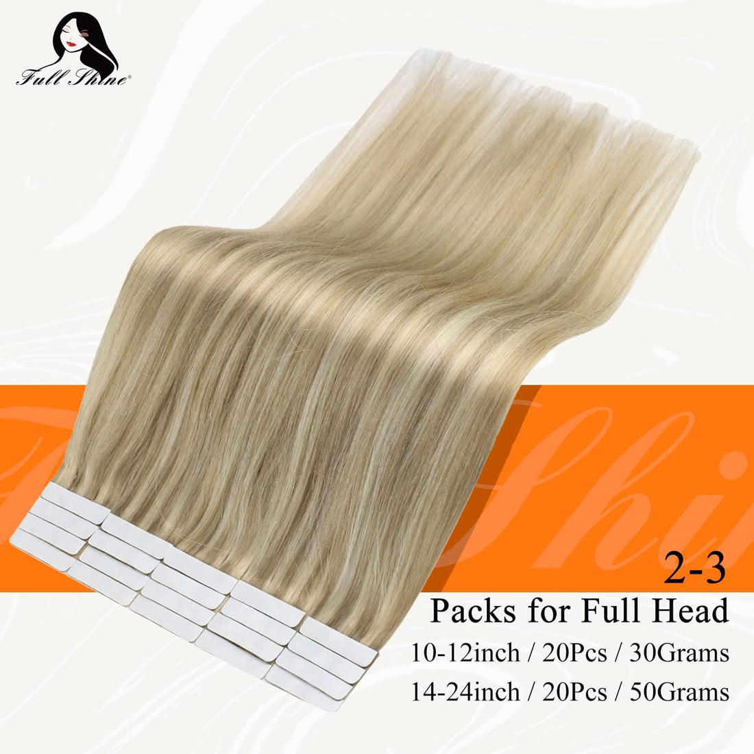 Fshine Remy Tape in Hair Extensions 14 Inch Tape in Real Hair Extensions 50 Grams 20 Pcs Brazilian Hair Glue in Extensions Color 16 Highlighted 22 Light Blonde Tape Hair Extensions