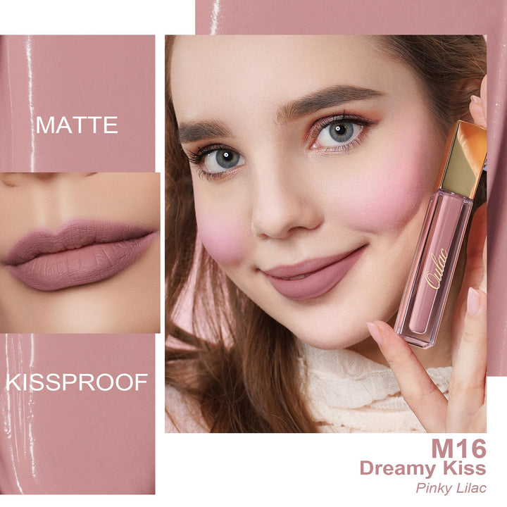 Oulac Matte Liquid Pink Lipstick for Women, Pink Nude Long Lasting Lipstick, Waterproof Lip Stain, No Transfer, Creamy High Pigmented Formula with Vitamin E, Vegan & Cruelty-Free M16