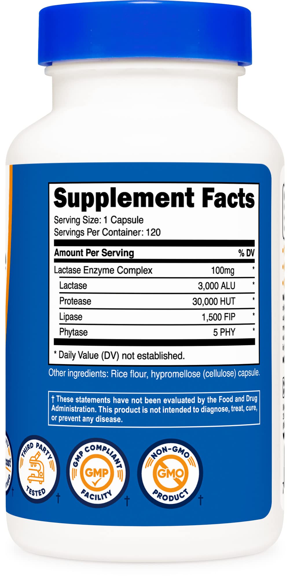 Nutricost Lactase Enzyme Complex 3,000 FCC ALU, 120 Vegetarian Capsules - Non-GMO, Gluten Free, 120 Servings