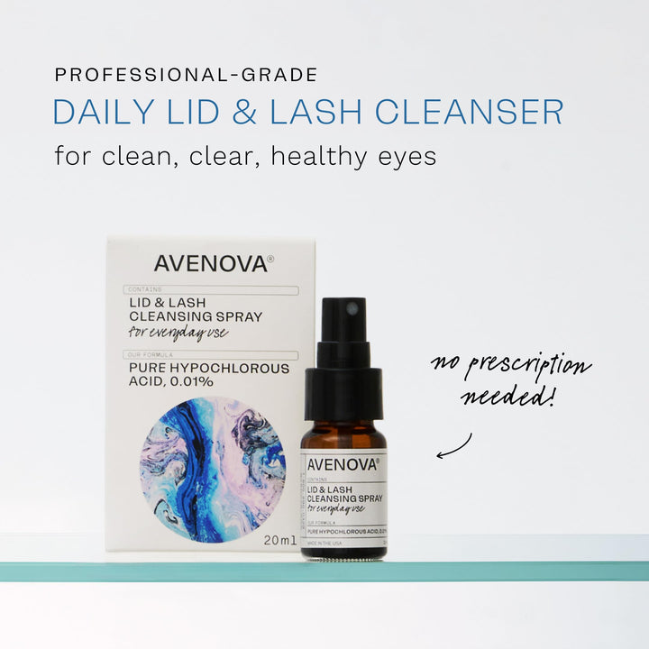 Avenova Eyelid and Eyelash Cleanser Spray - Pure Hypochlorous Acid, Gentle Everyday Lash Cleanser For Eye Irritation, 20mL (0.68oz)