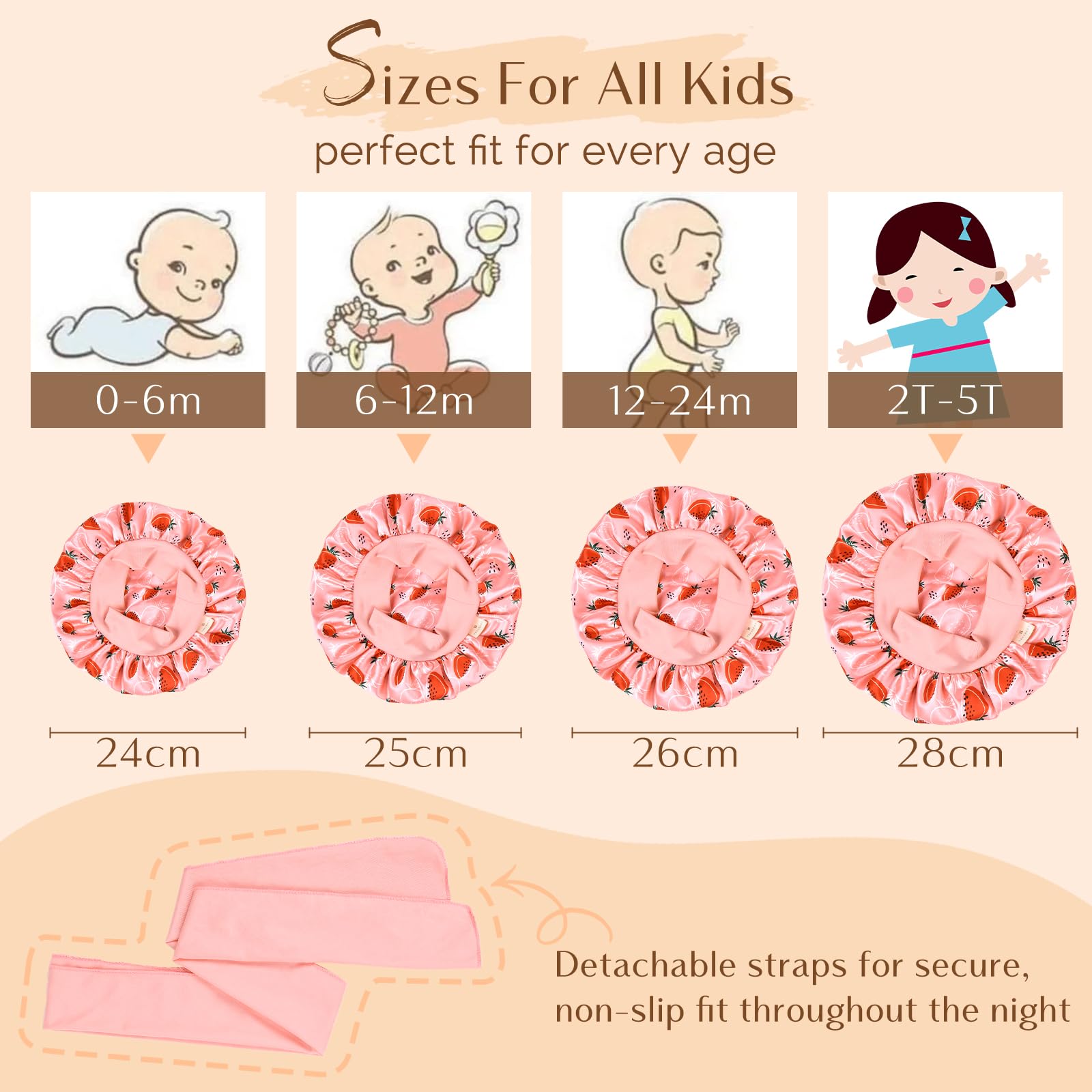 YANIBEST 2 Pcs Baby Satin Bonnet for Sleeping Kids Double Layer Sleeping Caps for Toddler Silk Bonnet Elastic Wide Band