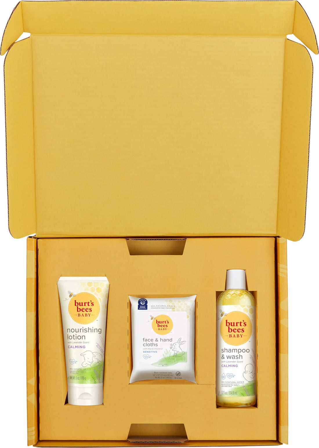 Burt's Bees Baby Gift Set for Baby Showers, Includes Baby Essentials, Shampoo and Wash with Lavender, Body Lotion, Wipes and Cloths, Naturally-Derived Origin Skincare, 3 Count