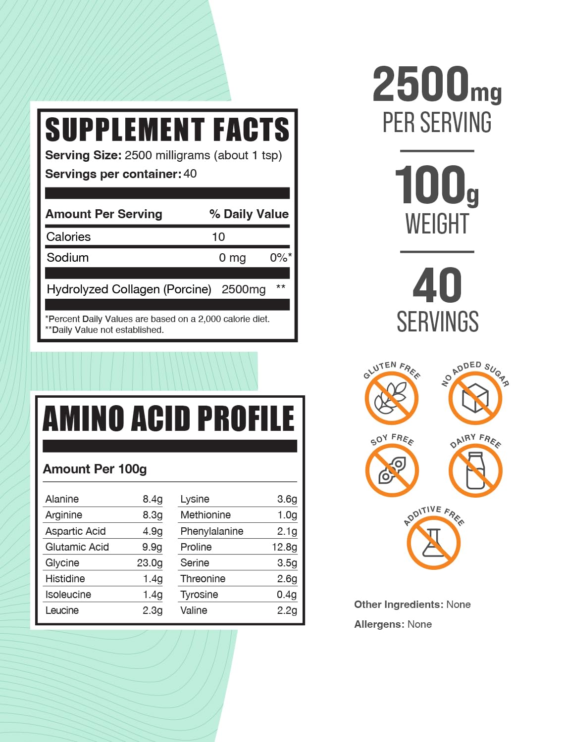 BulkSupplements.com Porcine Collagen Powder - Hydrolyzed Collagen Powder, Collagen Supplement, Collagen Protein Powder - Gluten Free, 2500mg per Serving, 100g (3.5 oz) (Pack of 1)