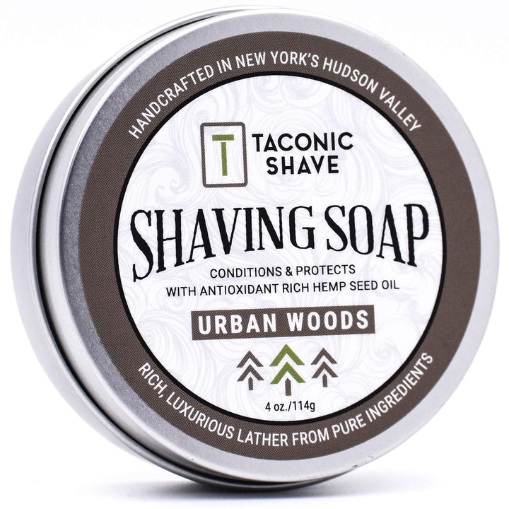 Taconic Shave Barbershop Quality URBAN WOODS Shaving Soap with Antioxidant-Rich Hemp Seed Oil - With hints of Cedar, Bergamot and Tobacco - ** New for Spring 2016