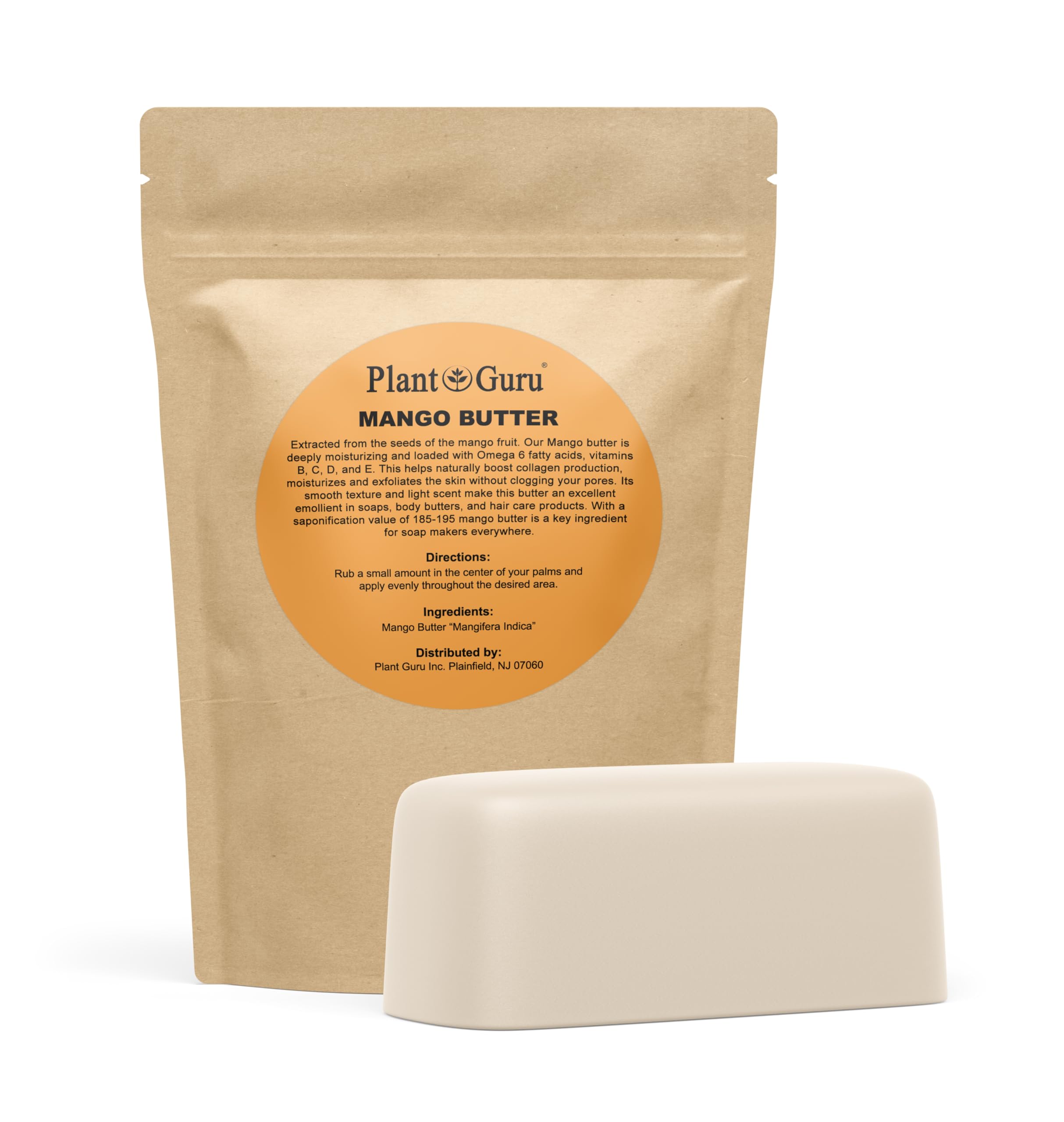 Raw Mango Butter 1 lb. Bar - 100% Pure Natural Unrefined - Great for Skin, and Hair Growth. DIY Soap Making, Body Butter, Lotions and Creams.