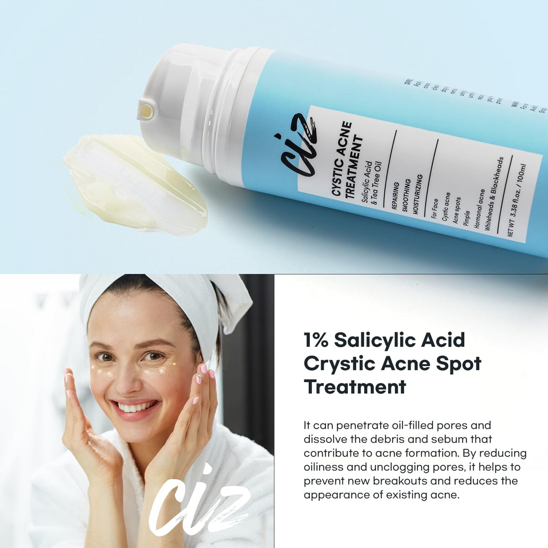 Cystic Acne Spot Treatment for Face: Hormonal Acne Pimple Cream with Salicylic Acid & Tea Tree Oil - Hormonal & Pimple Cream for Teens & Adults,120 Day Supply & 3.38 oz / 100 ml