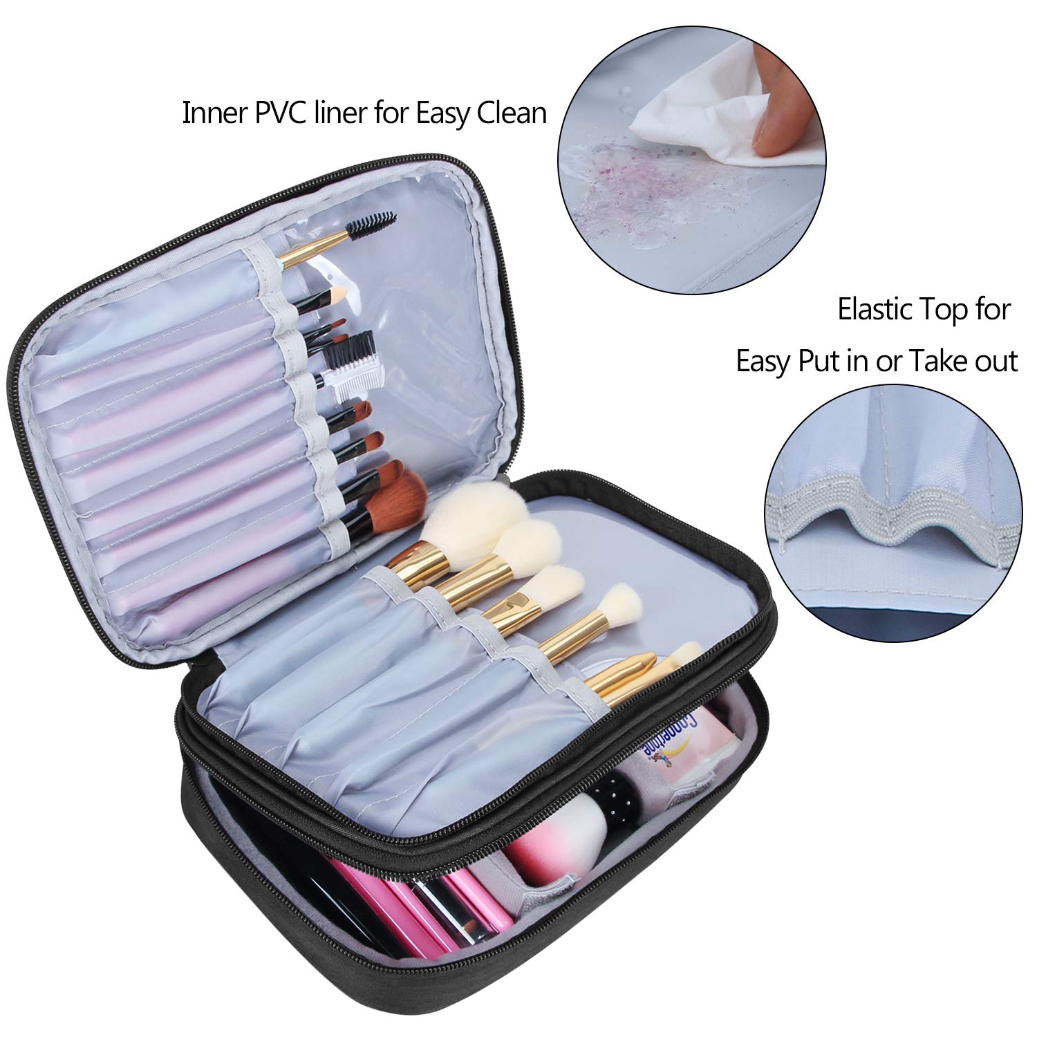 Teamoy Travel Makeup Brush Case(up to 8.8), Professional Makeup Train Organizer Bag with Handle Strap for Makeup Brushes and Makeup Essentials-Medium, Black (No Accessories Included)