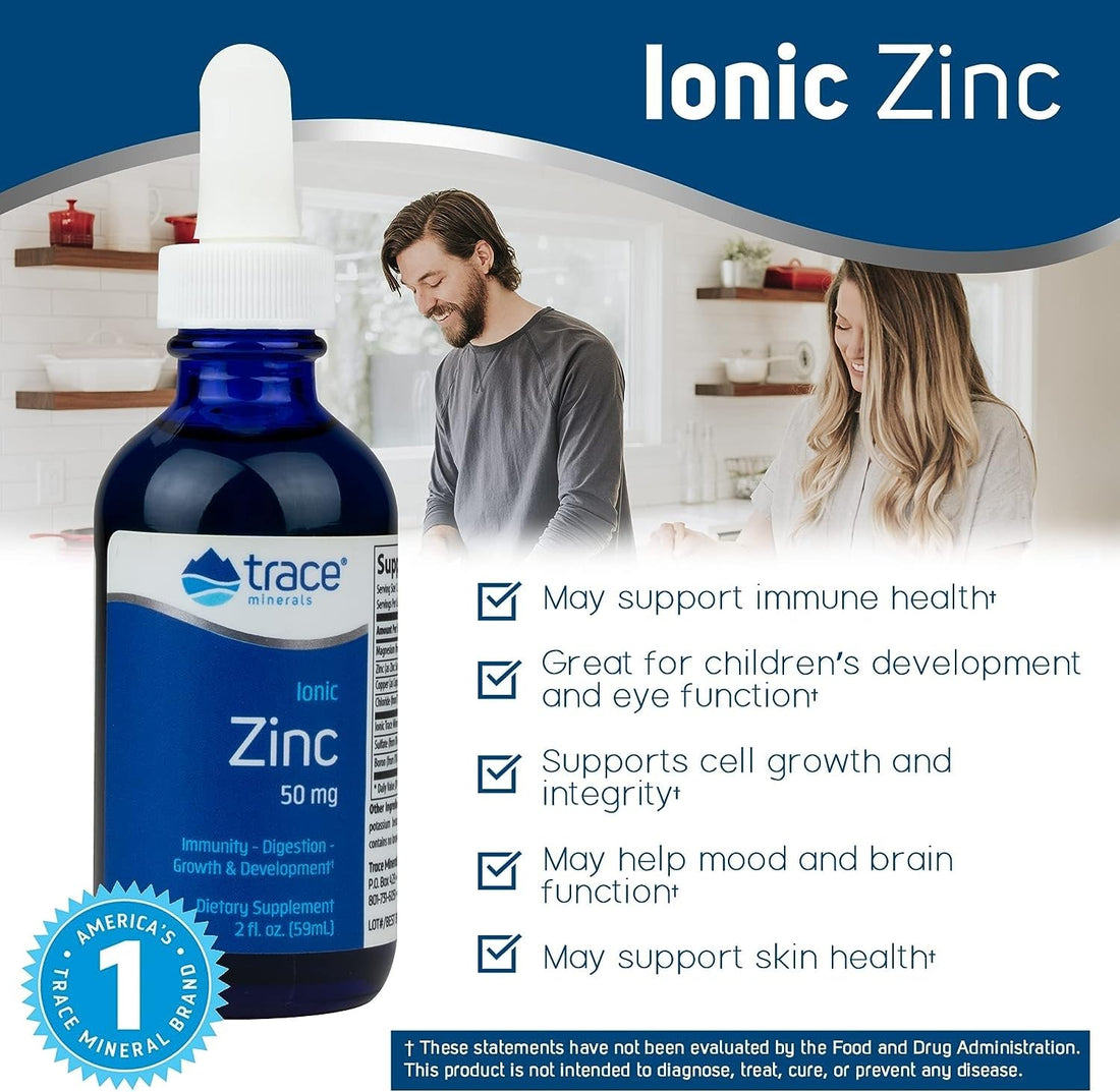 Trace Minerals Ionic Zinc - Immune System Support Supplement - Essential Mineral Supplement with Magnesium, Copper & Chloride - Healthy Skin & Growth Support - 2 fl oz (About 144 Servings)
