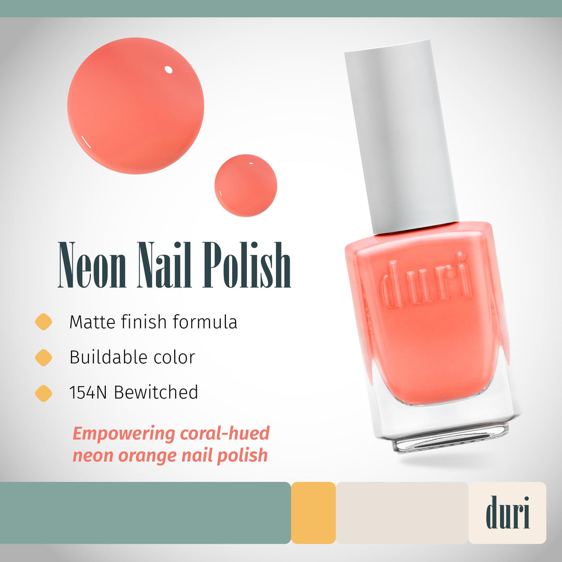 duri Nail Polish, 154N, Bewitched, Neon Orange Shade, Matte Finish, .5 fl.oz.