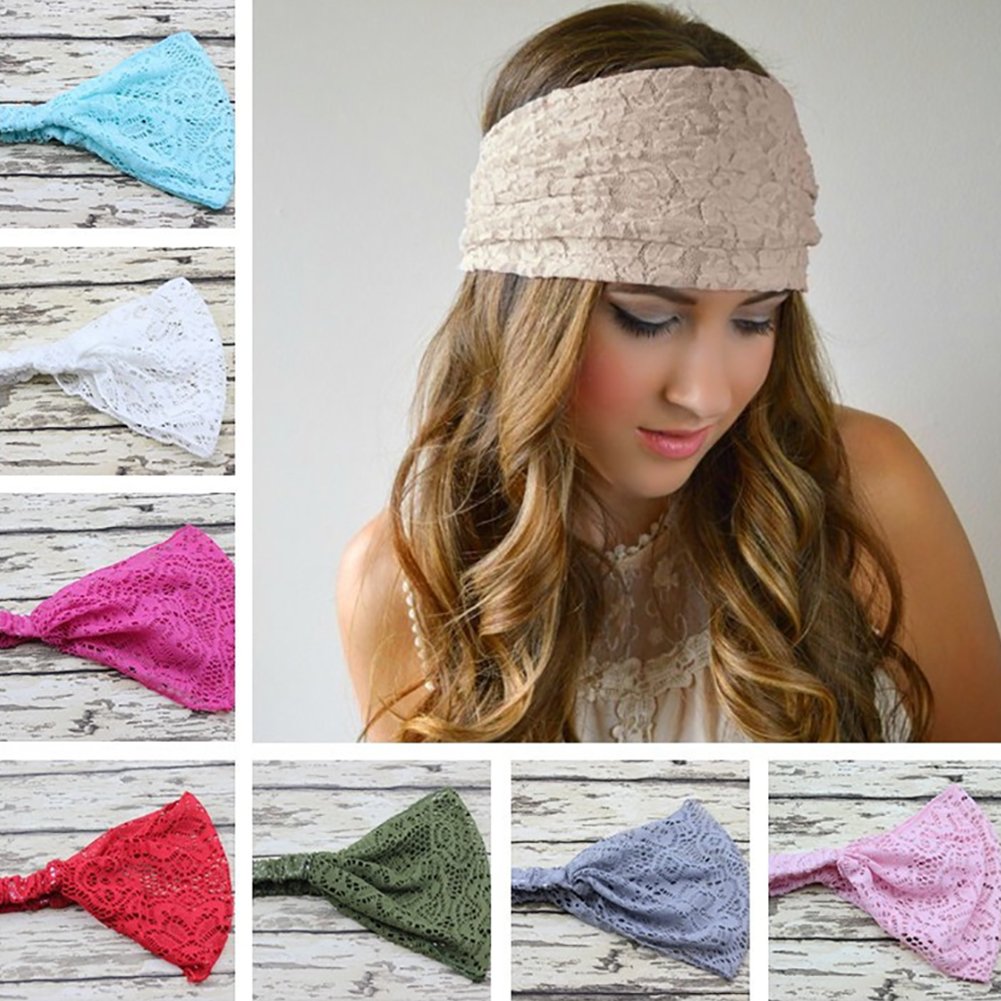 Bodermincer 8 Colors/set Women Girl Bandanas Lace Flower Beach Headband Hair Band Chic Wide Headwraps Accessories Hot Sale (8 Colors/set)