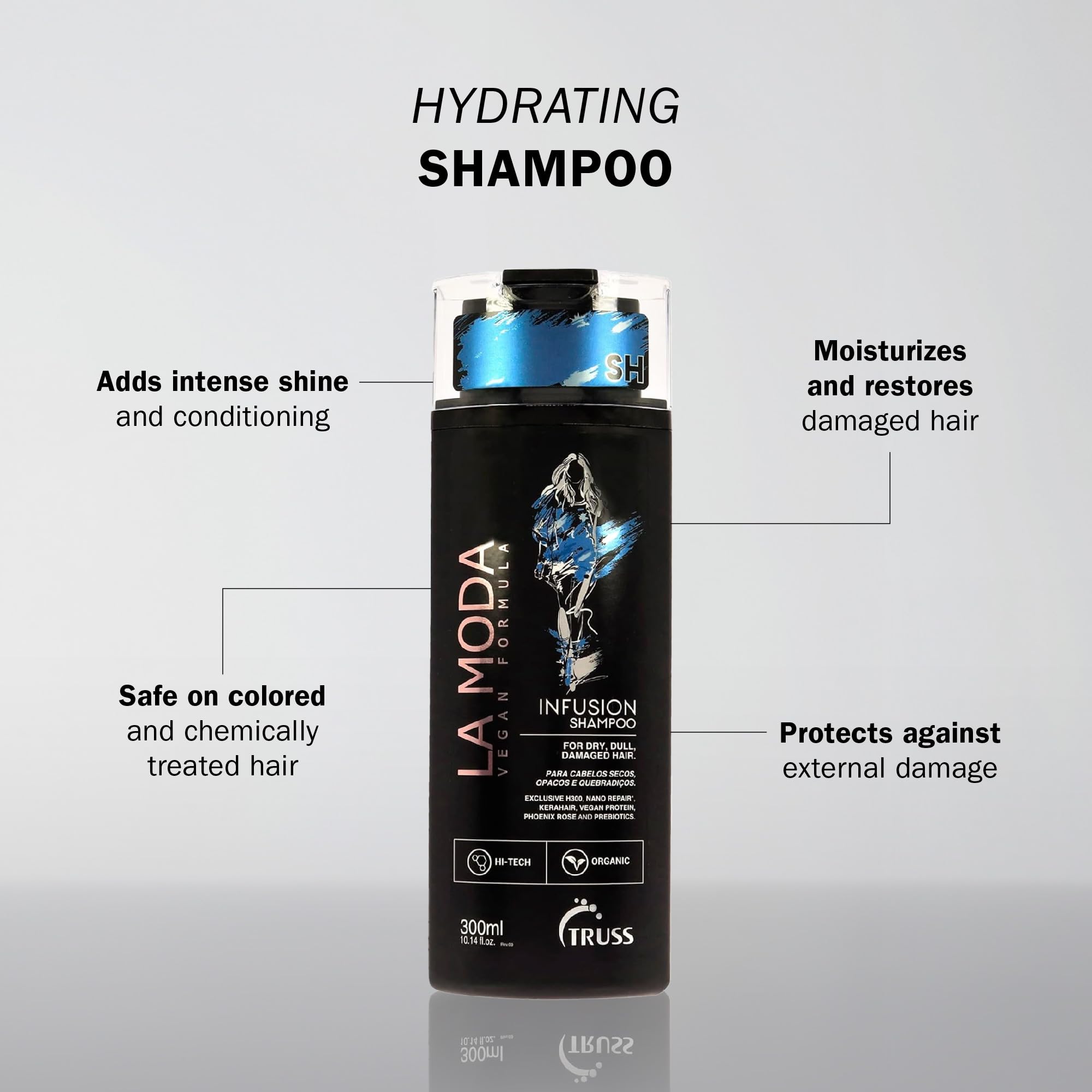 TRUSS La Moda Infusion Shampoo for Dry, Dull, Damaged Hair - 100% Vegan Keratin & Collagen Anti-aging, Color Safe Shampoo Deeply Hydrates, Protects & Restores for Strong, Soft, Shiny Hair