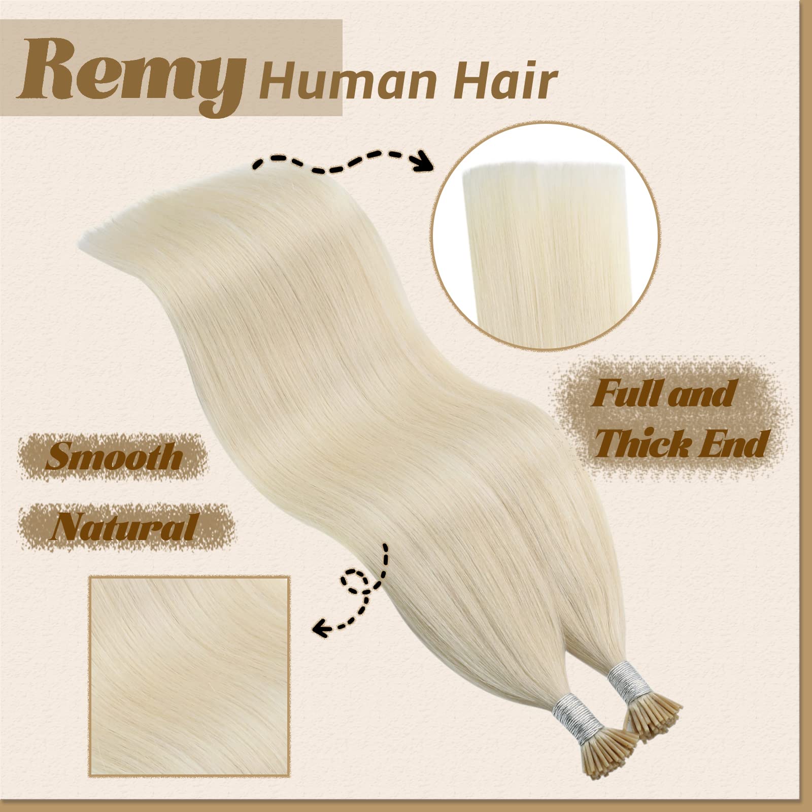 20, 60: Youngsee 20Inch I-tip Remy Human Hair Extensions Pre Bonded #60 White Blonde Fusion Extensions Human Hair 1g/Strand 50g/pack