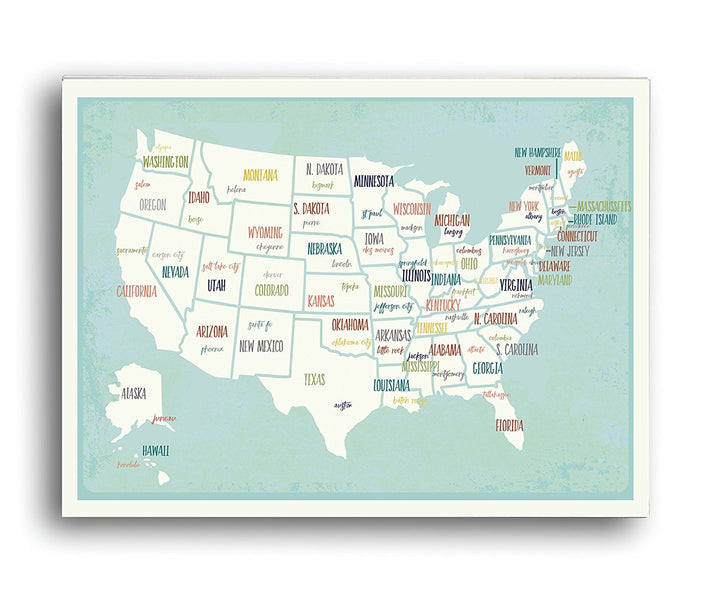 USA Wall Map Art Print, 08x10 Inch Print,Kid's USA Wall Map,Children's Room Decor, Gender Neutral Nursery, Travel Nursery Decor,United States of America Map