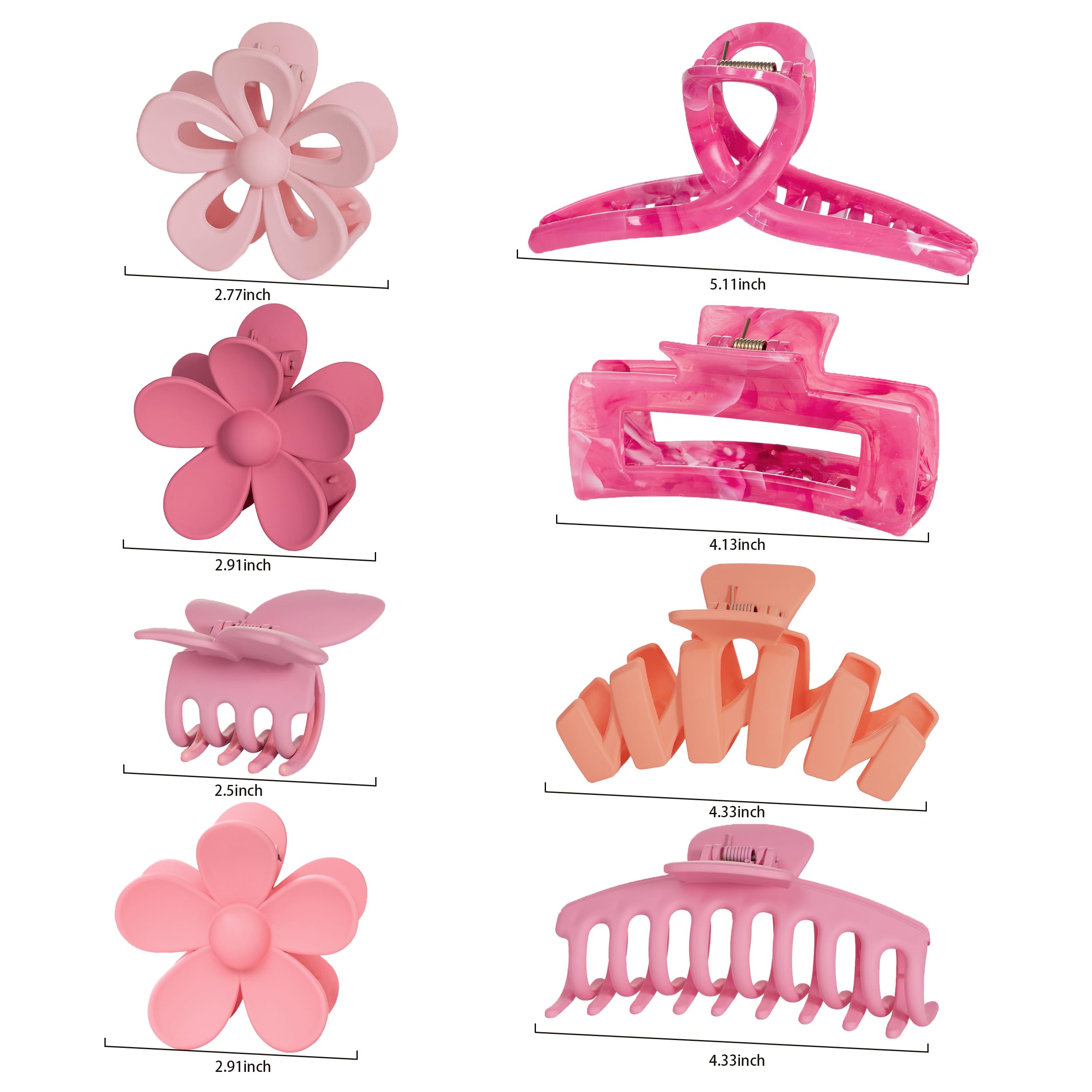 8PCS Flower Clips for Women, Thick Hair Accessories with Multi-Styles, Neutral Colors and Variety Pack, Ideal for Girls